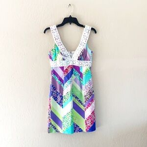 🌿Final Sale Trina Turk Floral‎ Patchwork Chevron Zigzag Shift Dress